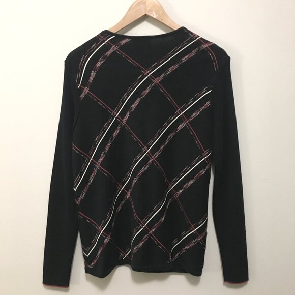 Liz Claiborne Black Diagonal Stripe Button Down Cardigan - Picture 2 of 14